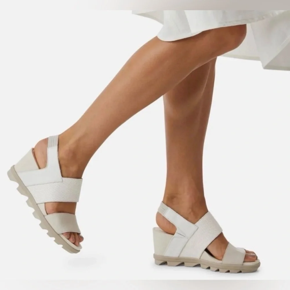 Sorel Women’s Joanie II White/Ivory Textured Wedge Sandals Slingback NL3557-125 - Picture 3 of 11